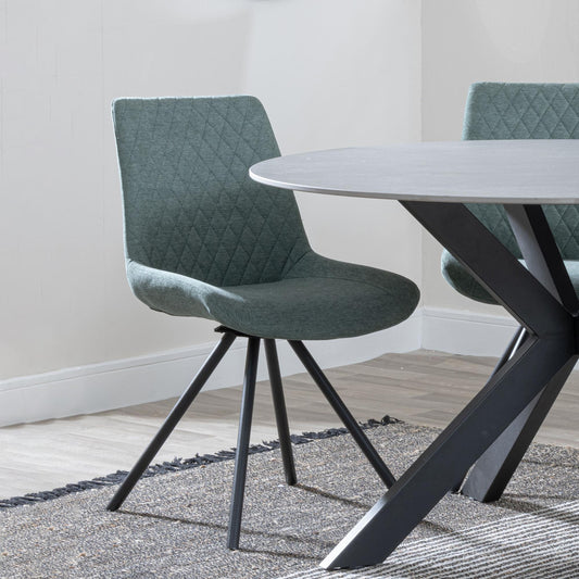 Elliot Green Fabric Swivel Dining Chair with Black Legs - Pair of 2