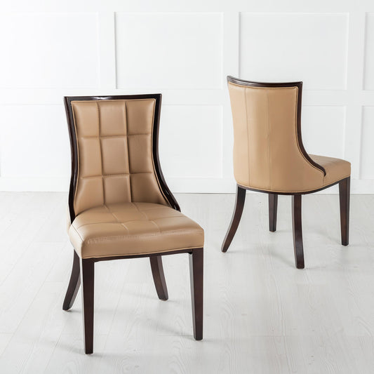 Zanetti Taupe Leather Dining Chair with Brown Legs - Pair of 2