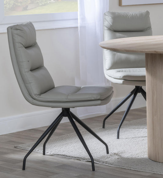 Hadley Beige Leather Swivel Dining Chair with Black Legs - Pair of 2