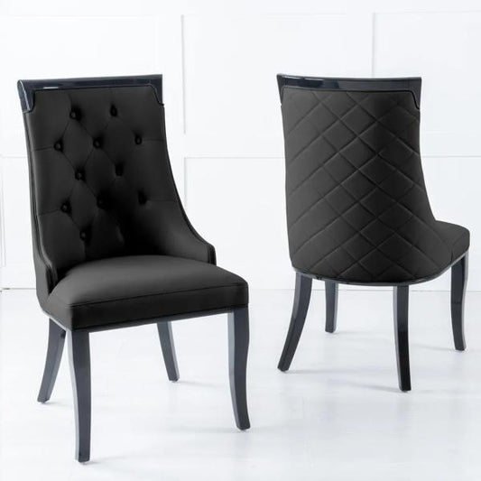 Torino Black Leather Large High Back Dining Chair with Black Legs - Pair of 2