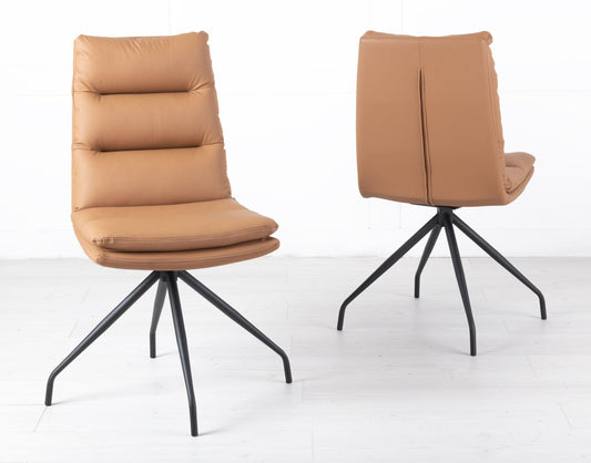 Hadley Brown Leather Swivel Dining Chair with Black Legs - Pair of 2