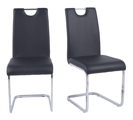 Argyle Black Faux Leather Dining Chair and Chrome Cantilever Base - Pair of 2