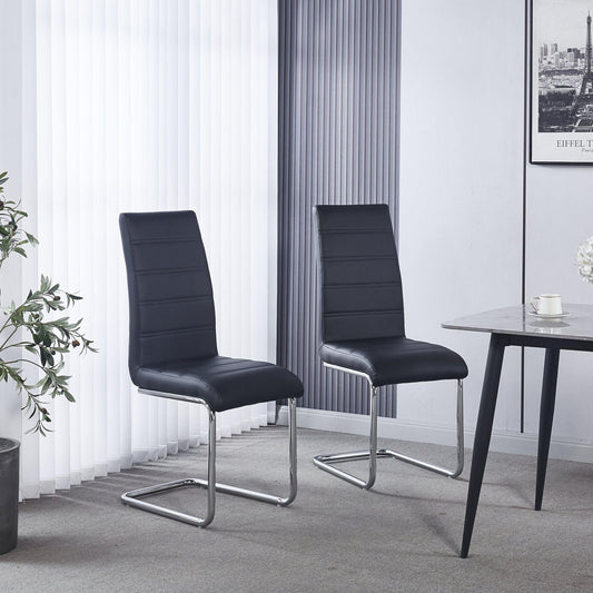 Holm Black Faux Leather Dining Chair and Chrome Cantilever Base - Pair of 2