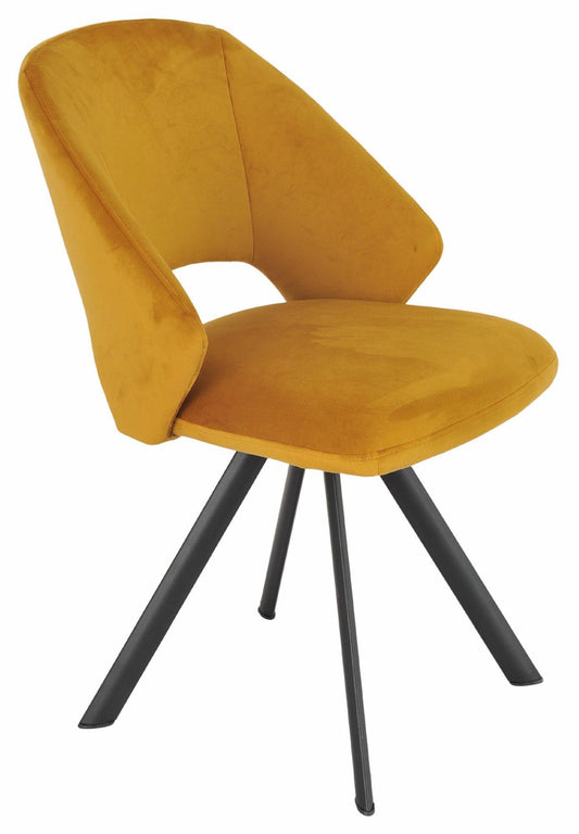 Juno Mustard Velvet Fabric Swivel Dining Chair with Black Legs - Pair of 2
