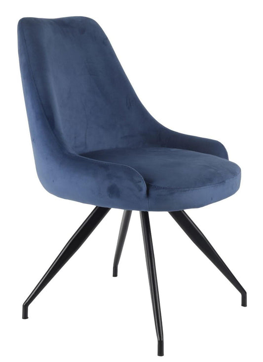 Harbo Blue Velvet Fabric Swivel Dining Chair with Black Legs - Pair of 2
