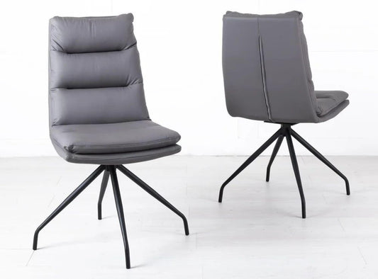 Hadley Grey Leather Swivel Dining Chair with Black Legs - Pair of 2