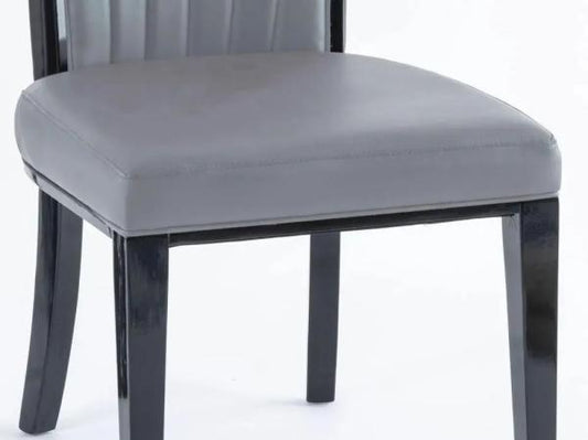Ramona Grey Leather Large High Back Dining Chair with Black Legs - Pair of 2
