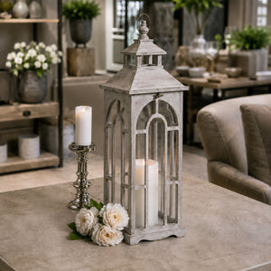Set Of Three Wooden Lanterns With Archway Design