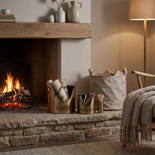 Bronze Finish Logs And Kindling Buckets & Matchstick Holder