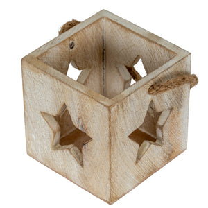 Washed Wood Star Tealight Candle Holder
