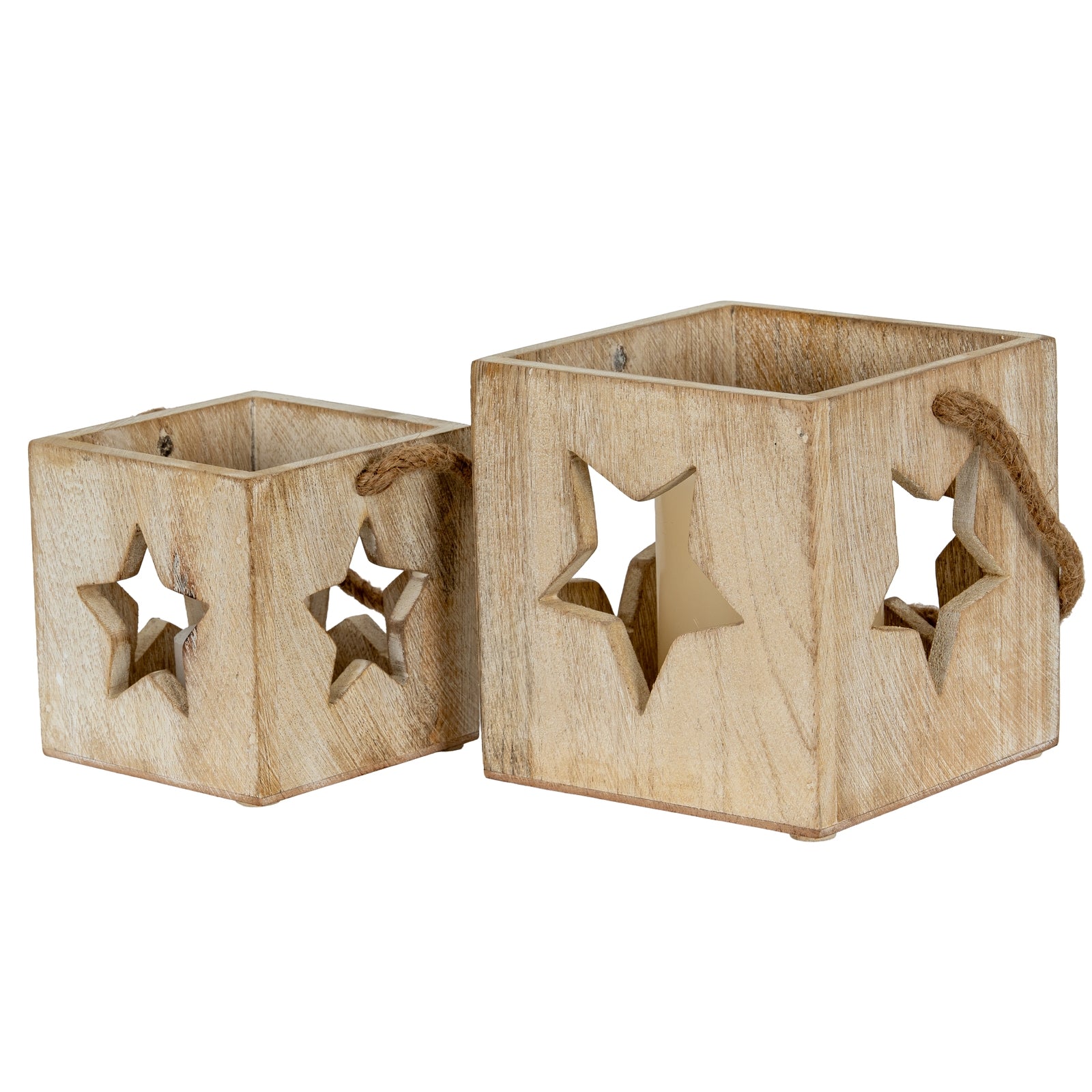 Washed Wood Star Tealight Candle Holder