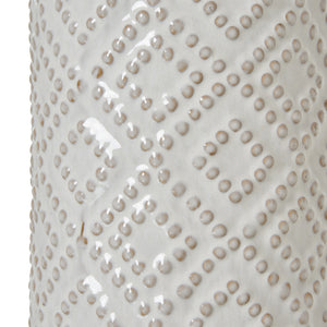 White Beaded Ceramic Lamp With Linen Shade