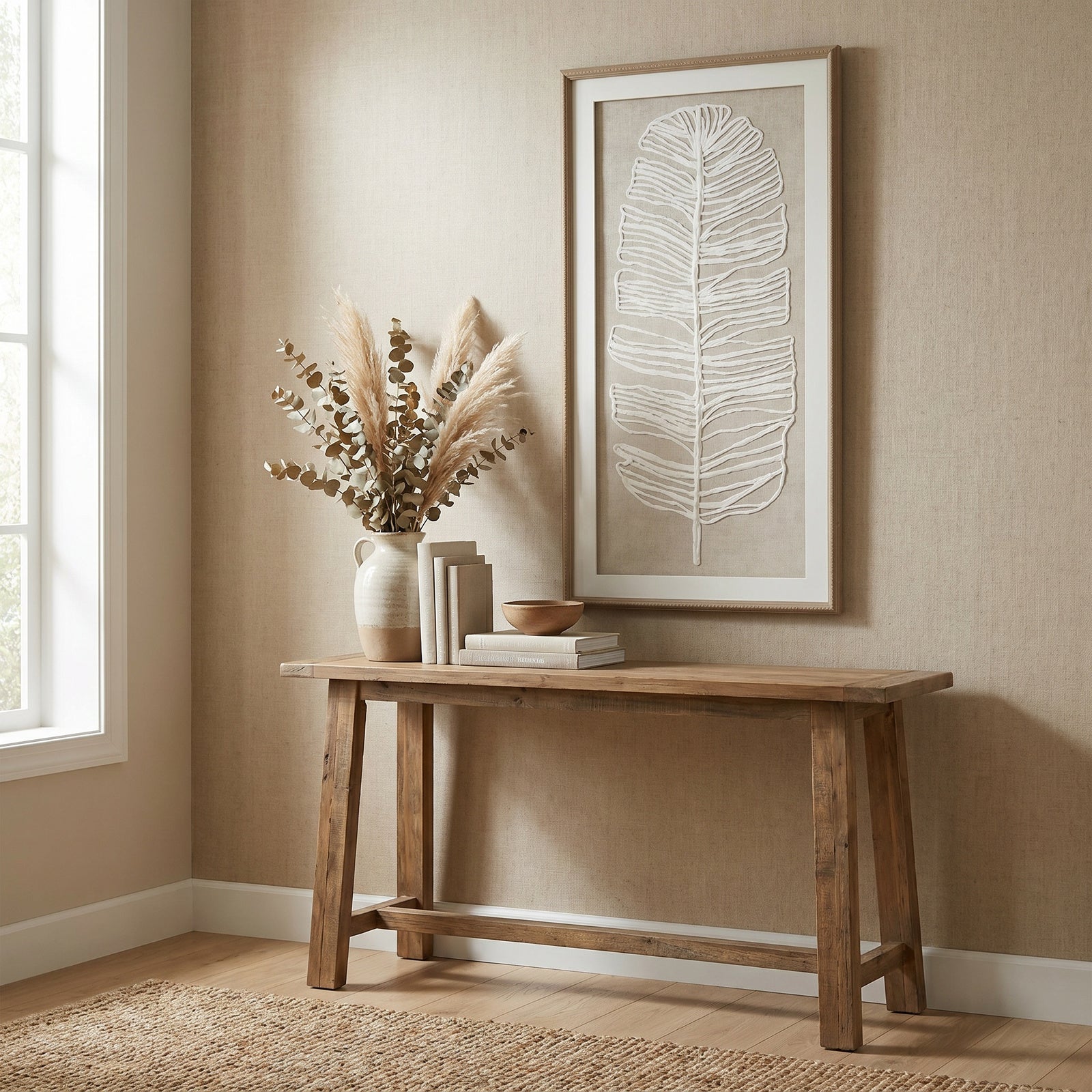 Large Plume White Feather Art Mounted In Beaded Frame