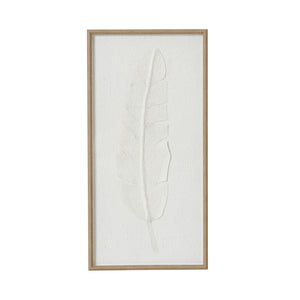 Large Quill White Feather Art Mounted In Beaded Frame