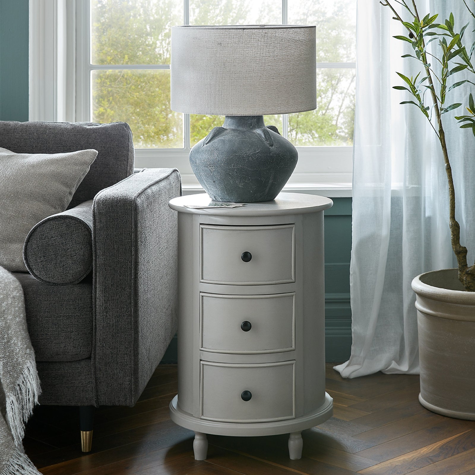 The Camden Collection 3 Drawer Round Side Table