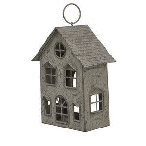 Rustic  Metal Hanging House Tealight With Glass Votive