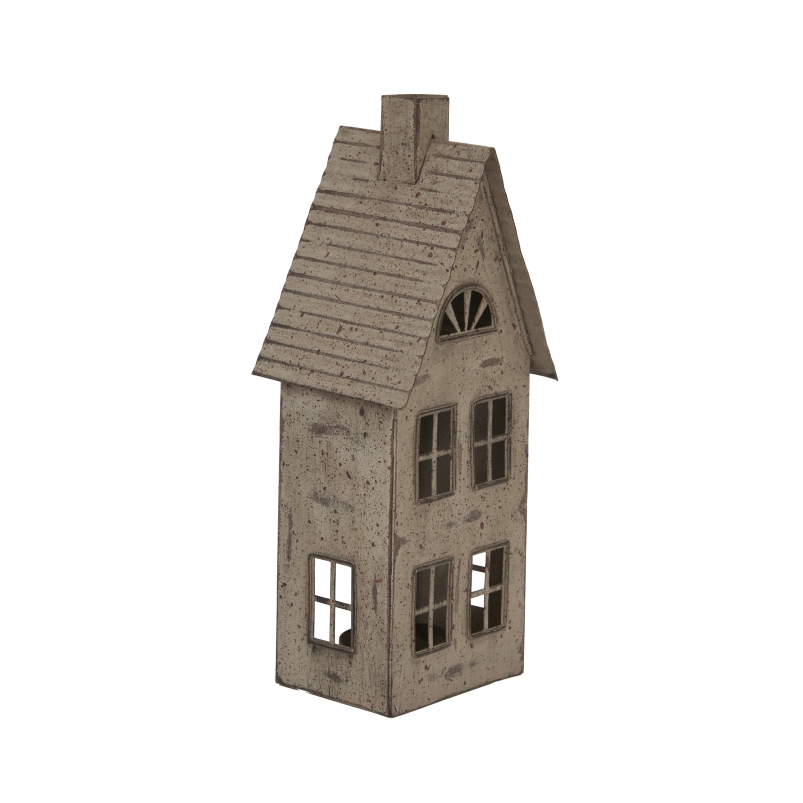 Tall Rustic Metal House Tealight With Glass Votive