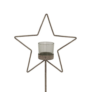 Natural Rustic Star On Wood Stand With Glass Votive