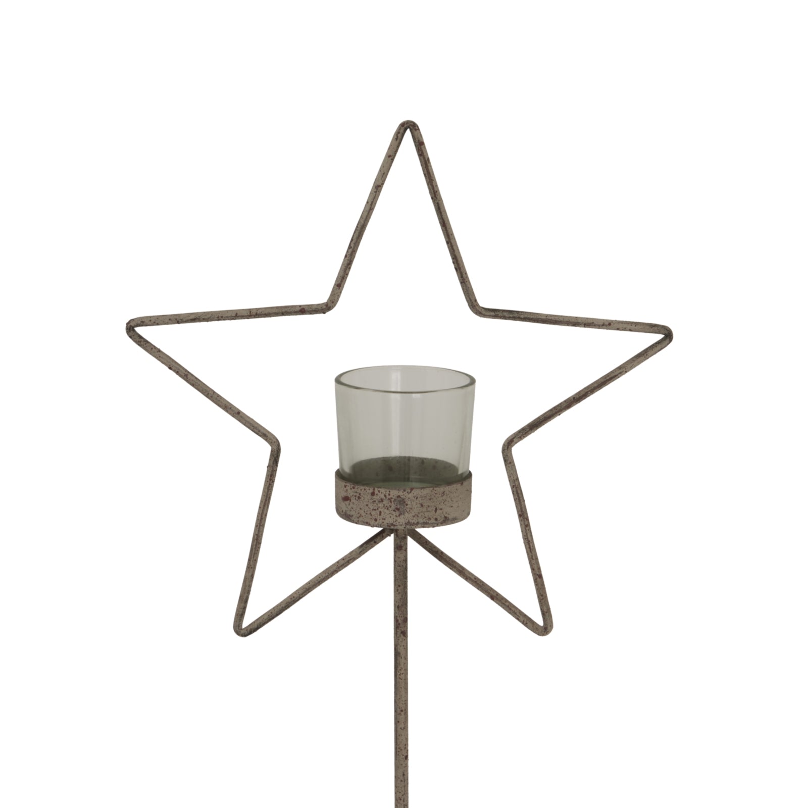 Natural Rustic Star On Wood Stand With Glass Votive