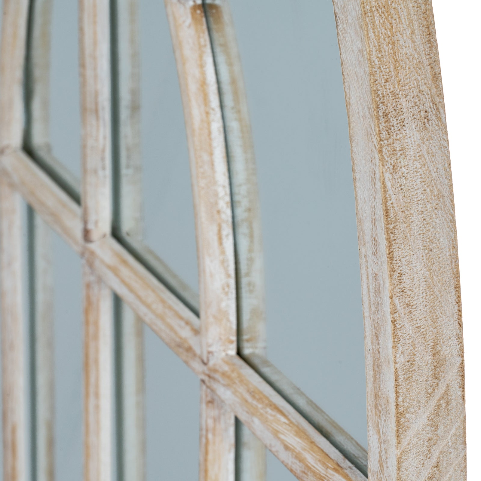 Washed Wood Arched Window Mirror