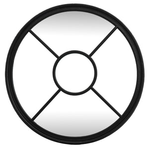 Black Wood Round Window Mirror