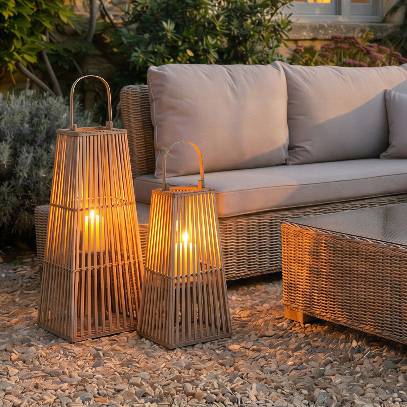 Medium Silo Wicker Lantern With Glass Holder