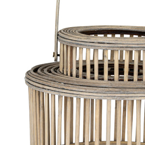 Cylinder Wicker Lantern With Glass Holder
