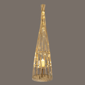 Small Conical Wicker Lantern With Glass Holder & LED Lights