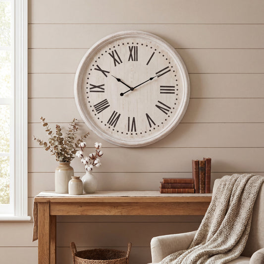 White Wash Clock With Black Numerals