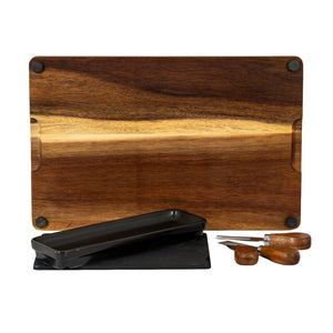 Acacia Cheese Board Set With Black Bowl, Slate and Cutlery