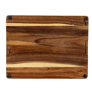 Acacia Cheese Board Set With Grey Ceramic Bowls and Cutlery