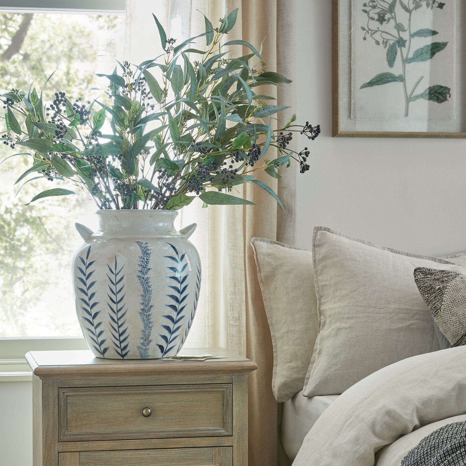 Blue Flora Amphora Vase