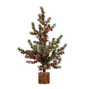 Medium Frosted Winter Berry Tree On Wooden Block