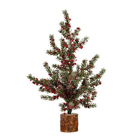 Medium Frosted Winter Berry Tree On Wooden Block