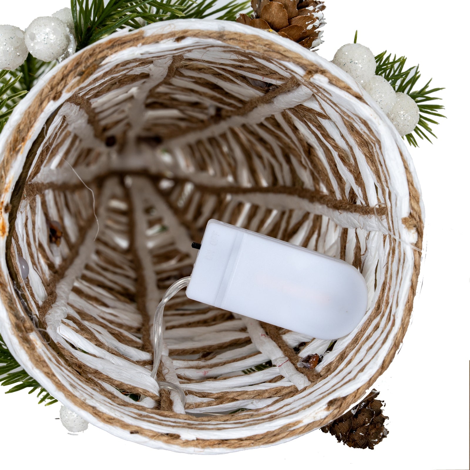 Large LED White Rattan Cone Tree With Winter Branches