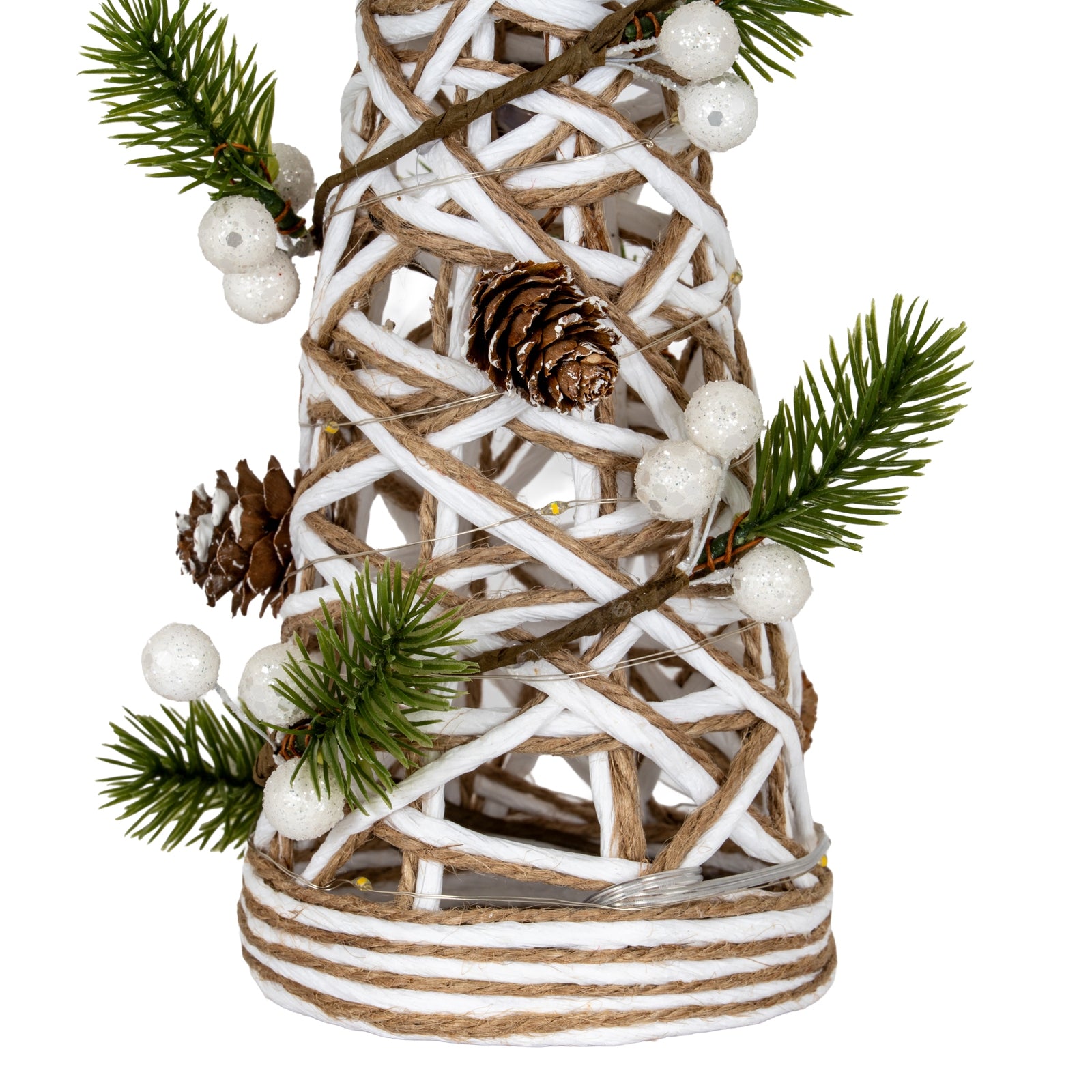 Small LED White Rattan Cone Tree With Winter Branches