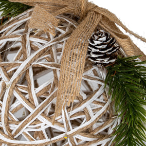 Small LED White Rattan Bauble With Branches And Ribbon