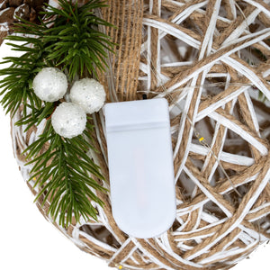 Small LED White Rattan Bauble With Branches And Ribbon