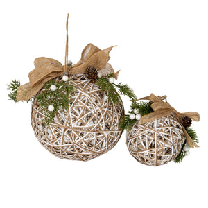Small LED White Rattan Bauble With Branches And Ribbon
