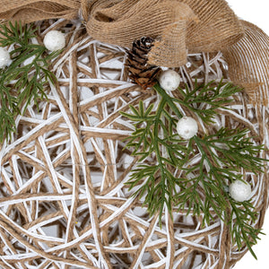 Large LED White Rattan Bauble With  Branches And Ribbon