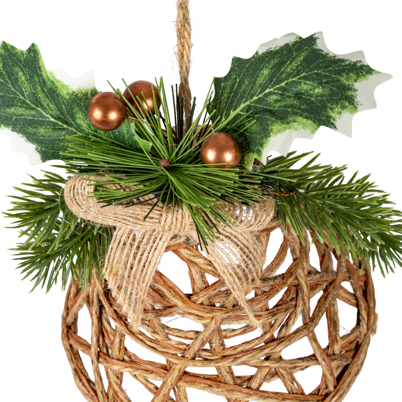 Natural Rattan Bell Decoration With Branches And Ribbon