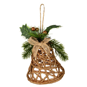 Natural Rattan Bell Decoration With Branches And Ribbon