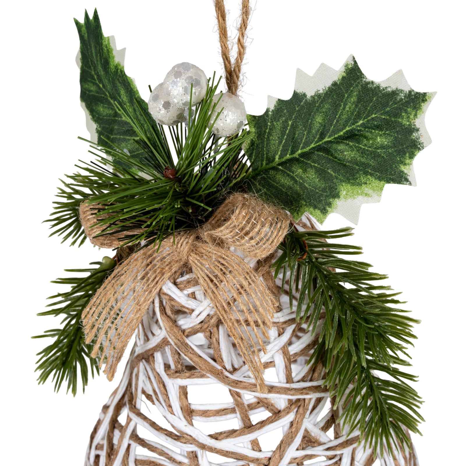 White Rattan Bell Decoration With Branches And Ribbon