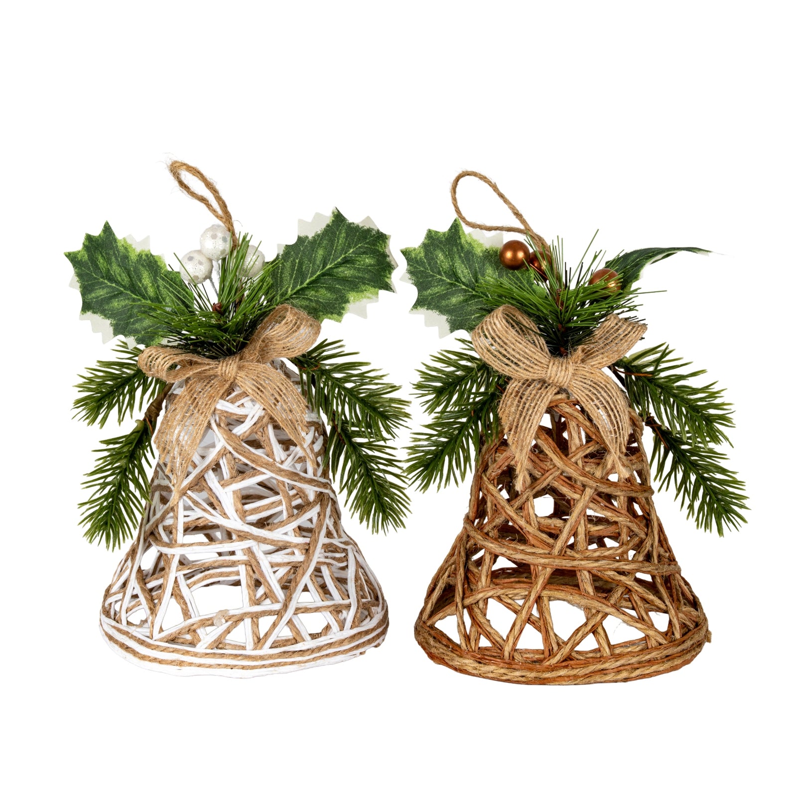 White Rattan Bell Decoration With Branches And Ribbon