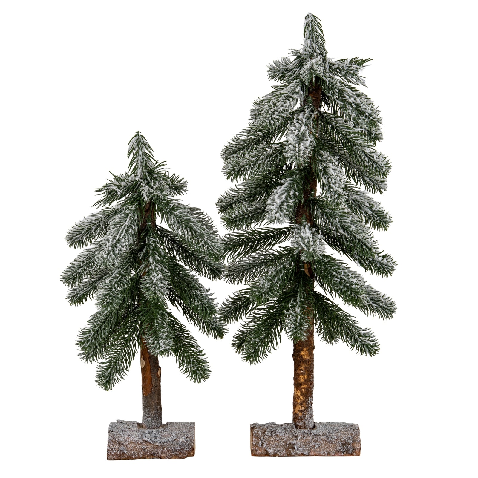 Small Snowy Pine Tree On Wooden Stand
