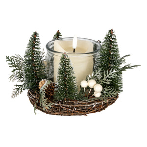 Medium Brush Tree Candle Wreath With Berries And Pinecones