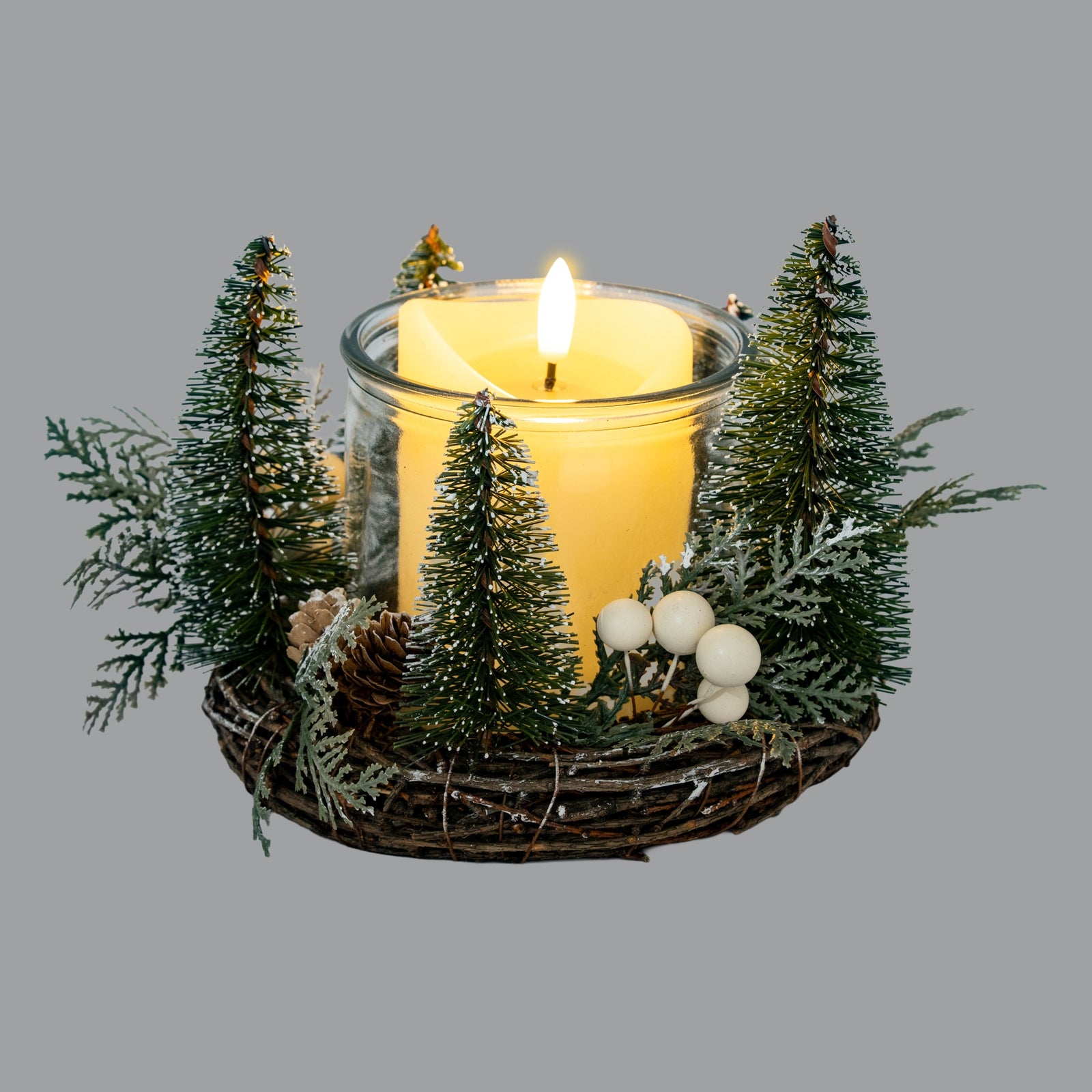 Medium Brush Tree Candle Wreath With Berries And Pinecones