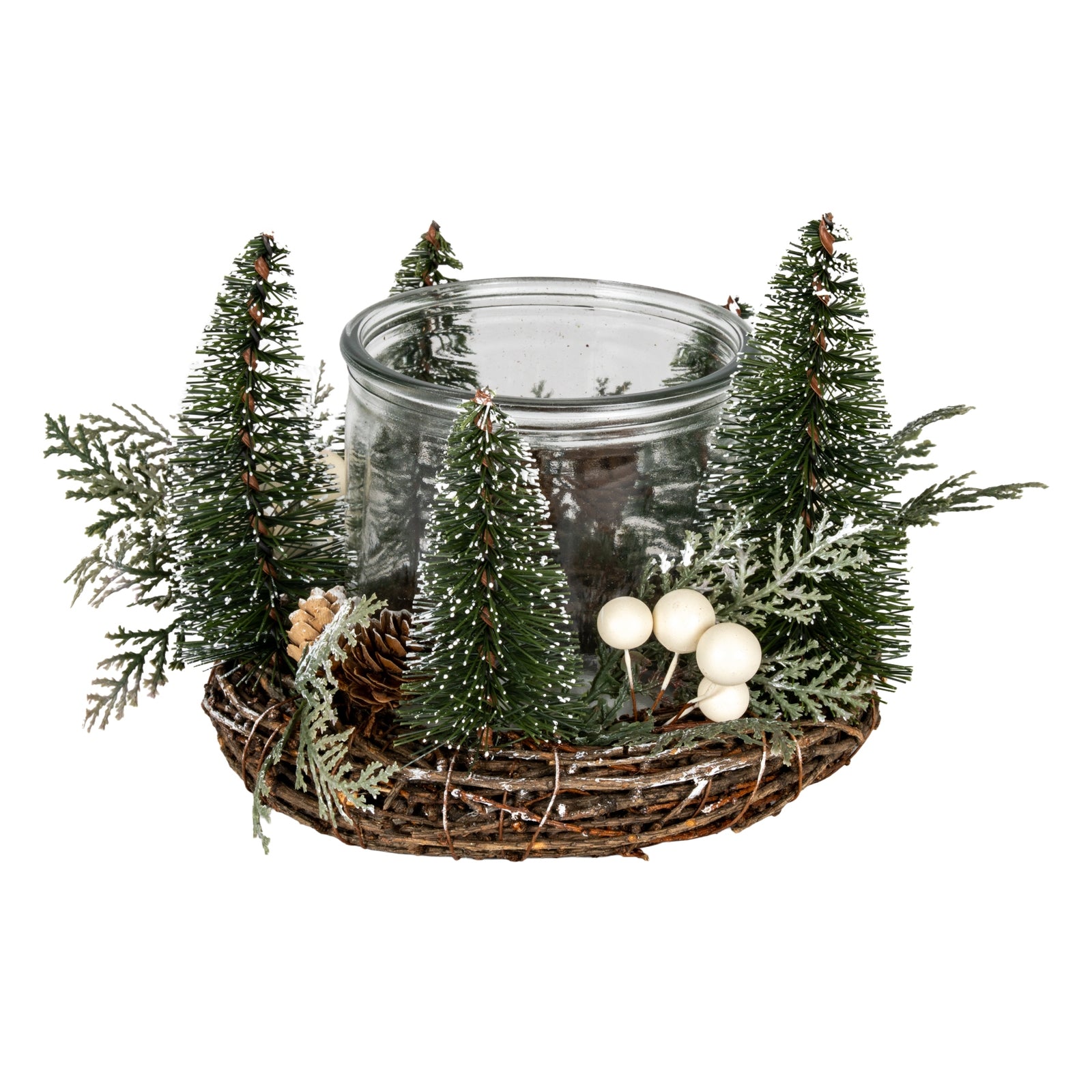 Medium Brush Tree Candle Wreath With Berries And Pinecones