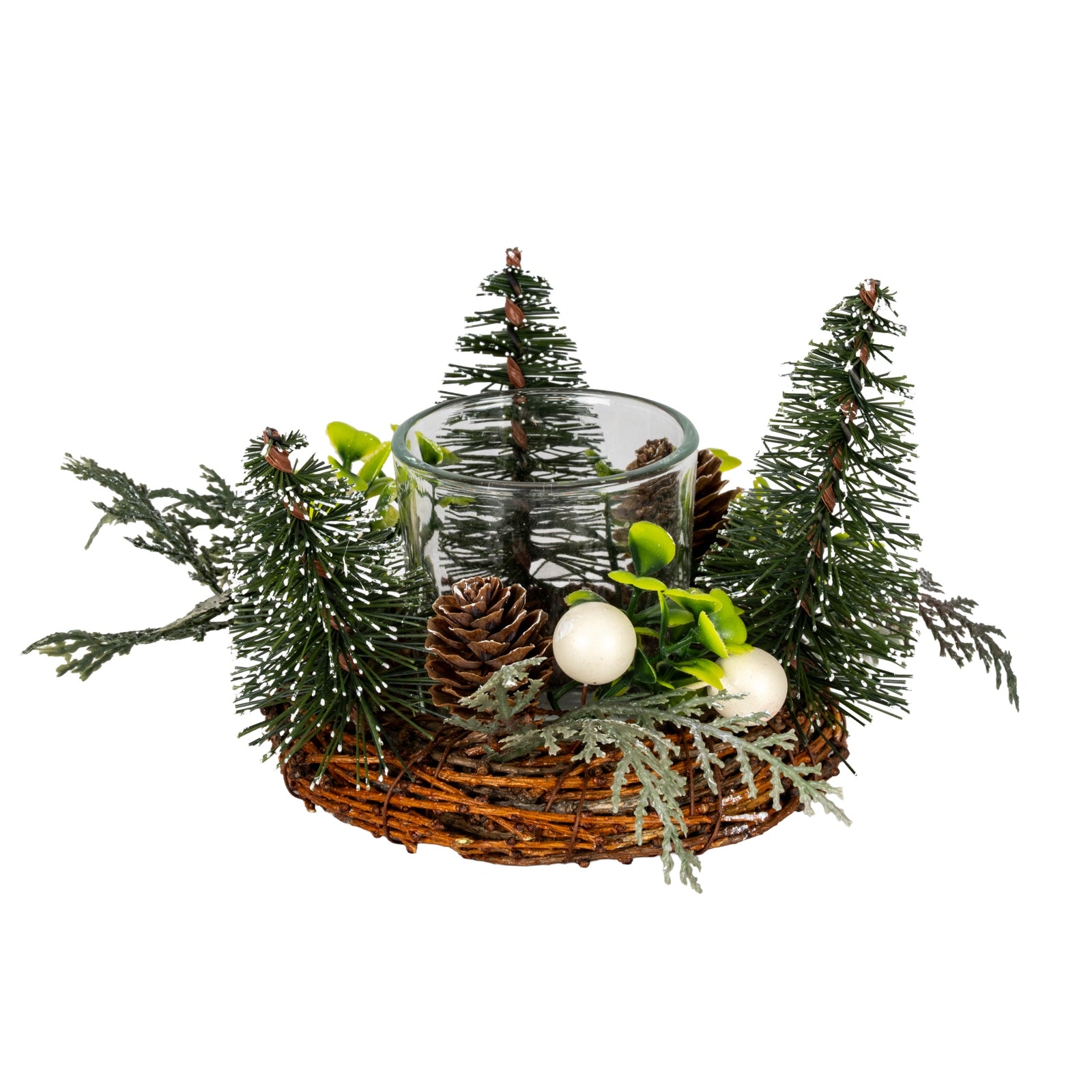 Small Brush Tree Candle Wreath With Berries And Pinecones
