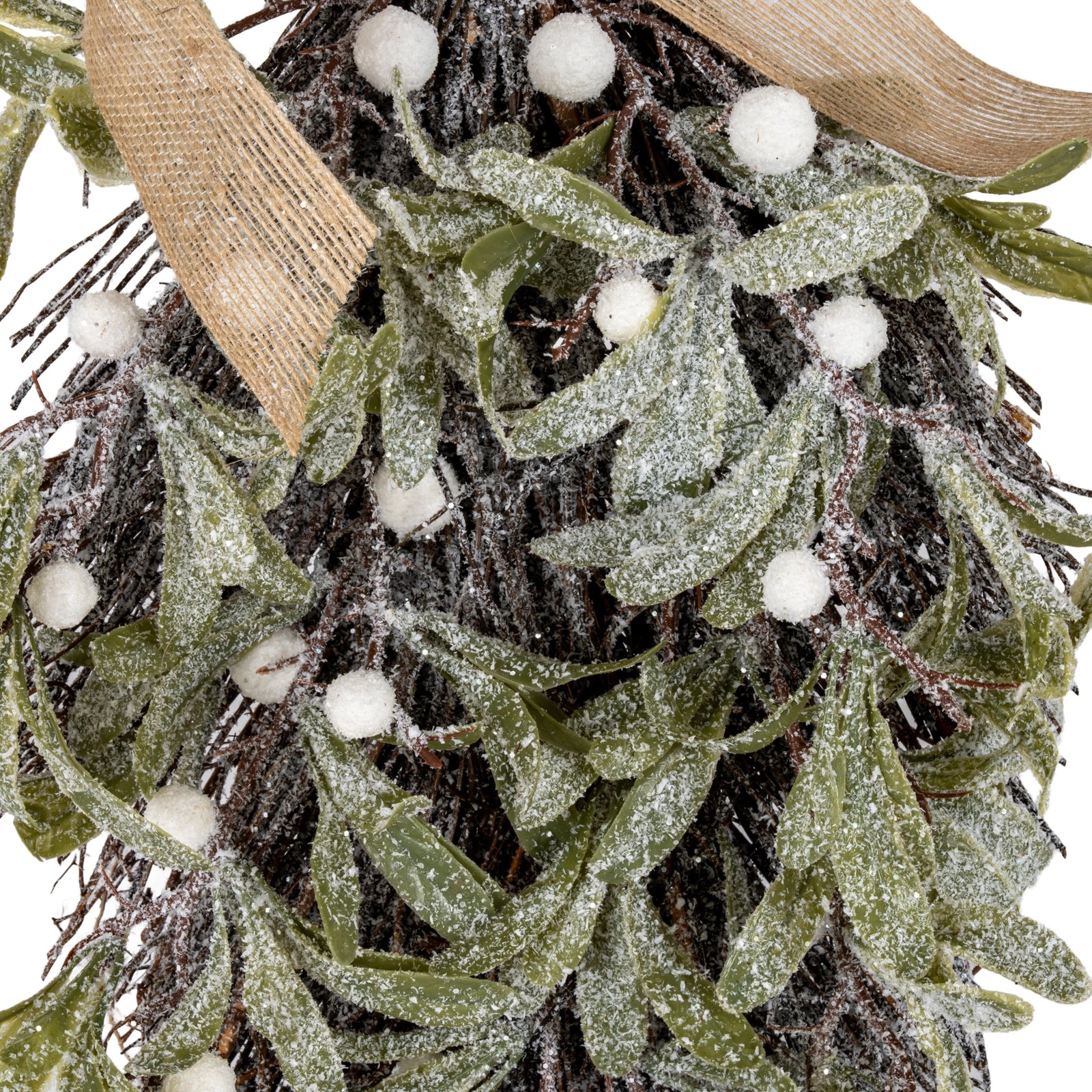 Frosted Mistletoe And Pine Swag With Ribbon